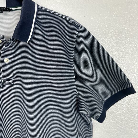 Ted Baker Polo Shirt Mens Small 2 Taigaa Striped Navy Blue Golf Preppy Classic - Picture 3 of 14